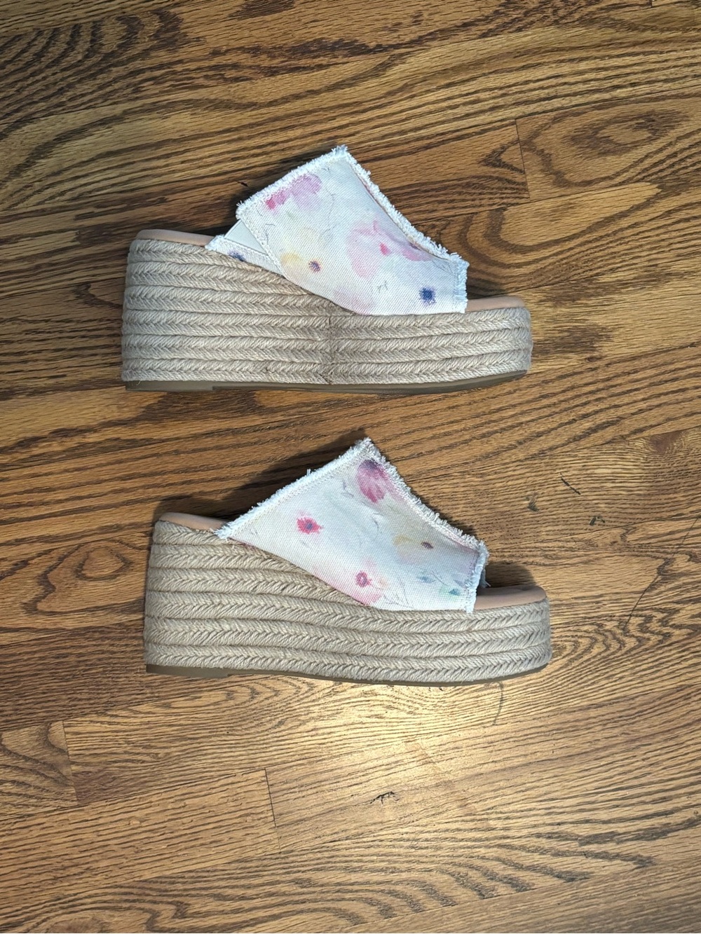 Lucky Brand Scippio Floral Canvas Espadrille Platform Wedge Sandals Size 7.5